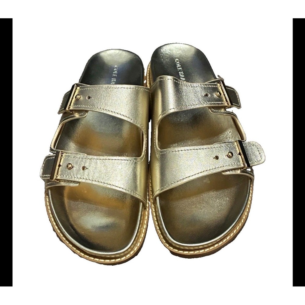 Cole Haan Marisol Footbed Sandals Soft Gold Leather Double Strap Slides Size 11
